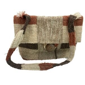 Unique Vintage Hand Loomed Boho Brown Purse Made in Quebec
